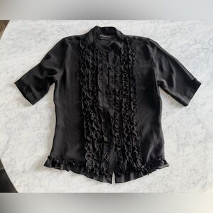 Norma Kamali Black Ruffle Front Blouse | Size M | Revolve